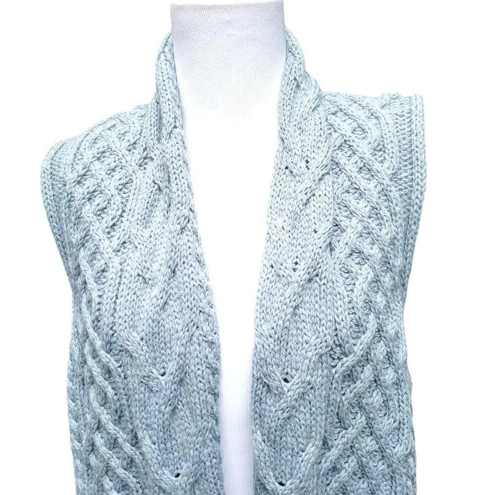 Kilronan Knitwear Blue Green Irish Wool Cable Knit Sweater Vest Cardigan Sz S